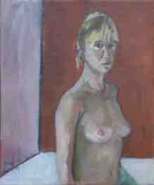 woman with a red backdrop
