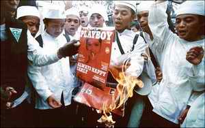 Burning a copy of Playboy