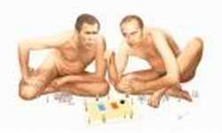 Naked Putin and Bush playing game