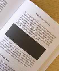 Blacked out paragraph from book